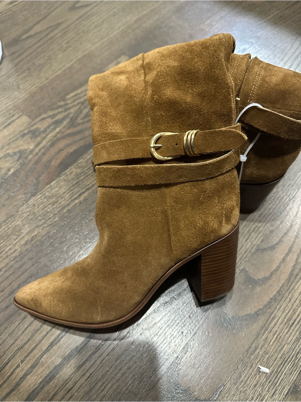 Dolce Vita Suede Belted Ankle Boots in Cognac